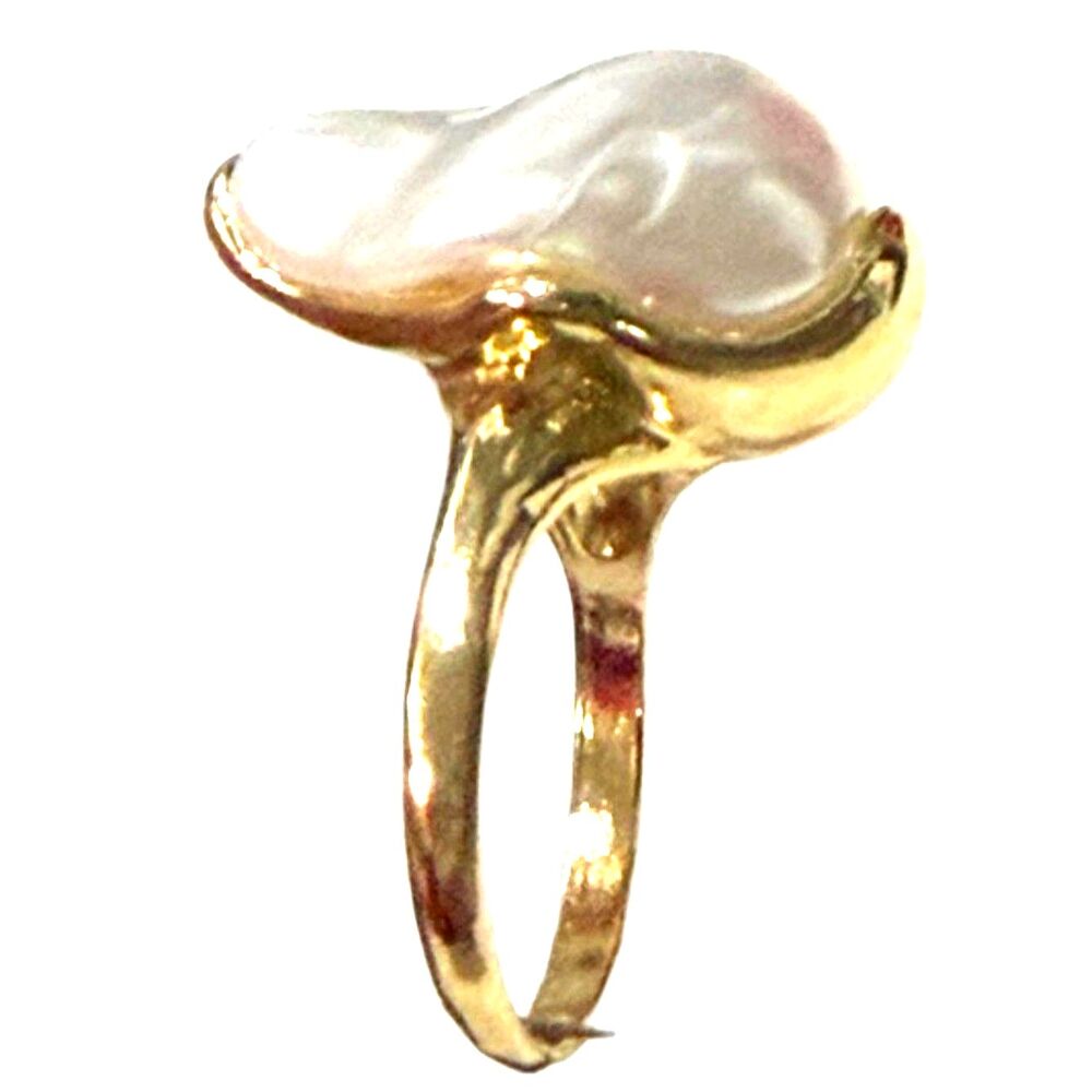 Baroque Pearl Statement Ring Size 8 Gold Tone Irregular Pearl Fashion Ring
